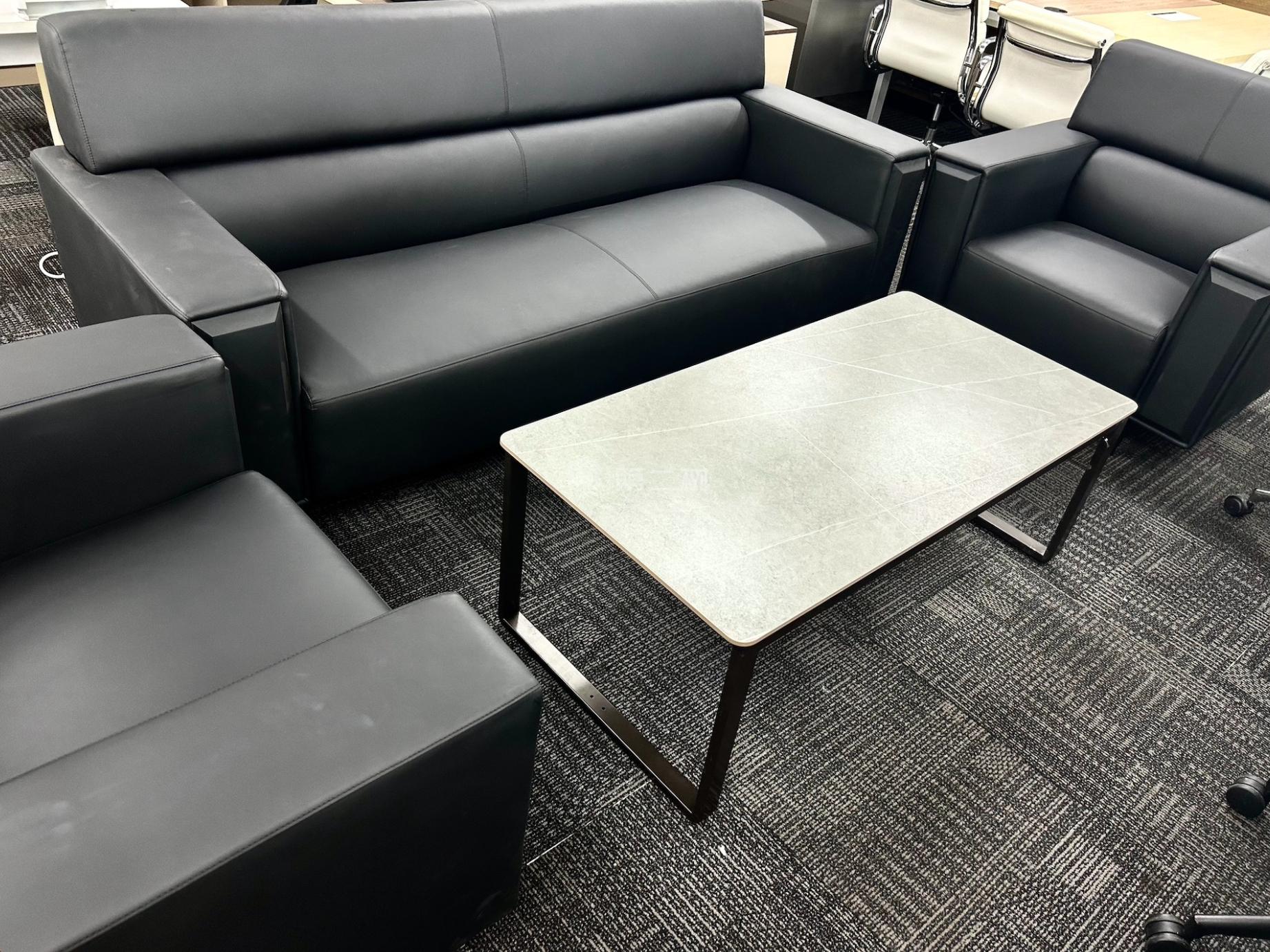 Black leather business sofa combination sofa reception leisure sofa coffee table